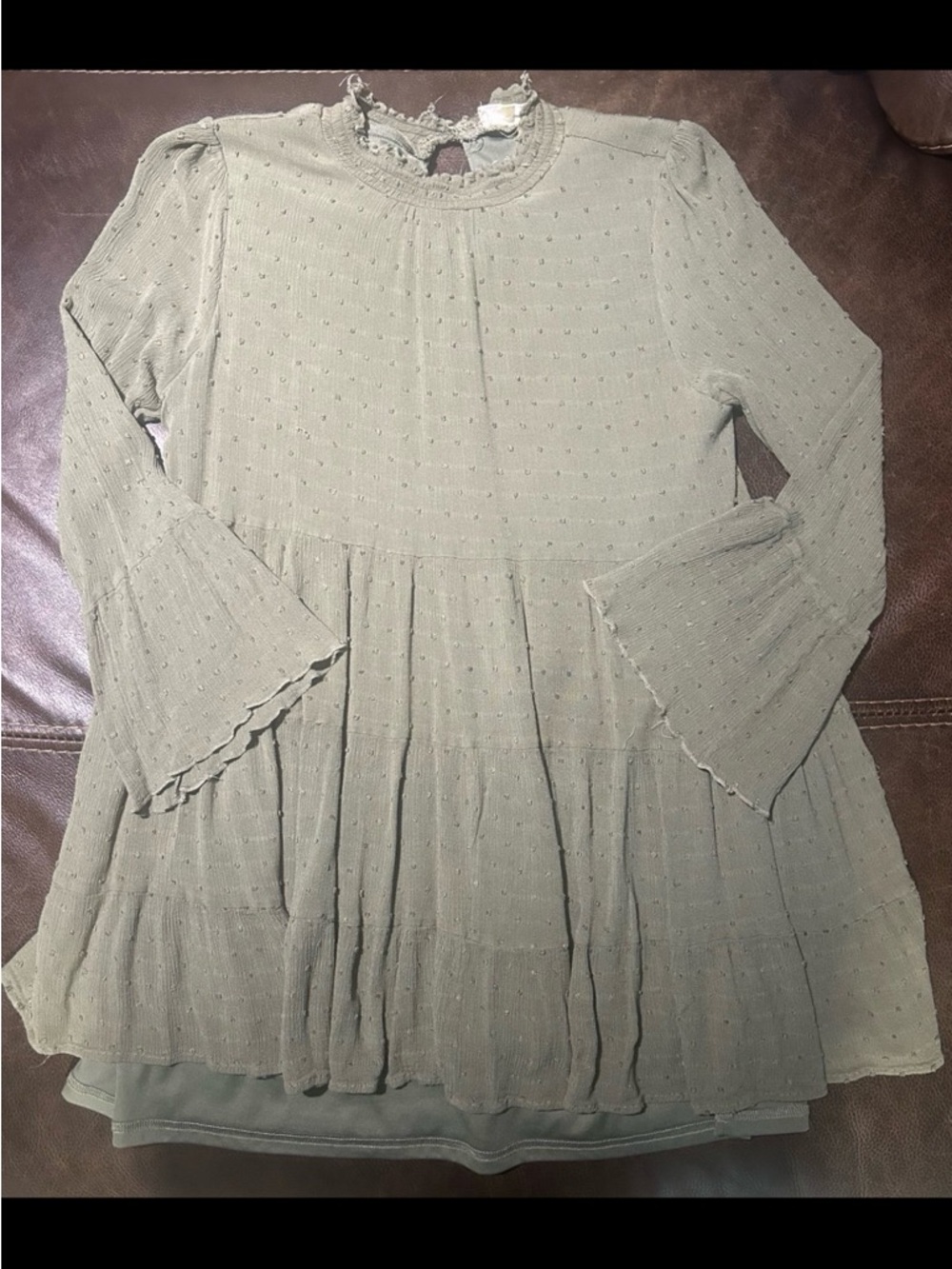 Women’s M Altar’d state Light Sage Ruffled Long Sleeve dress
